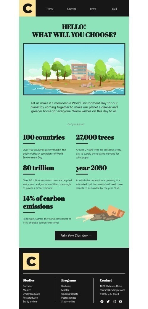 Modèle de courrier électronique Journée mondiale de l'environnement «Que choisirez-vous ?» pour le secteur Événements Affichage ordinateur