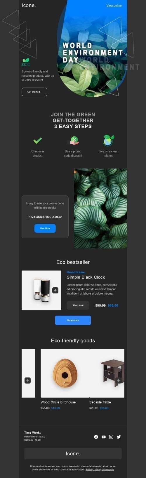 Plantilla de correo electrónico «Icone» de Día Mundial del Medio Ambiente para la industria de Muebles, interior y bricolaje Vista de escritorio