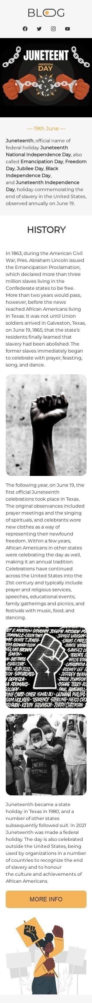Modelo de E-mail de «História do feriado» de Juneteenth para a indústria de Publicações & Blogs Visualização de dispositivo móvel