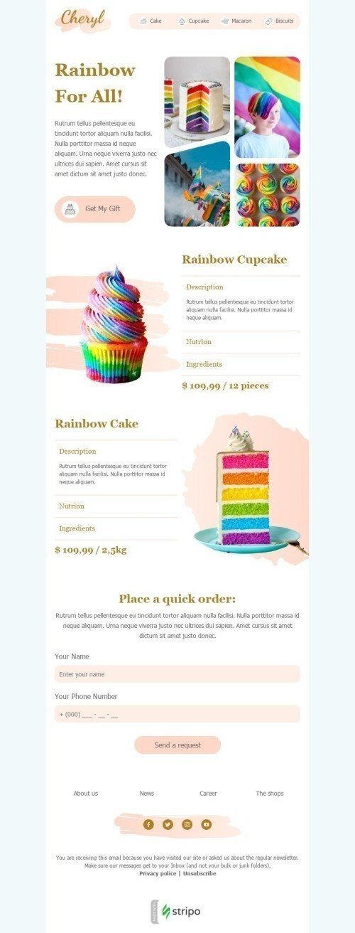 Plantilla de correo electrónico «Arcoiris para todos» de Mes de la Historia LGBT para la industria de Gastronomía Vista de escritorio