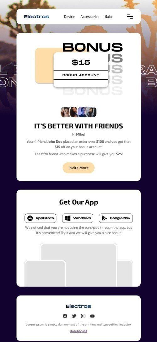 Empfehlungs E-Mail-Vorlage «Empfehlungsbonus» für E-Commerce-Branche Ansicht auf Mobilgeräten