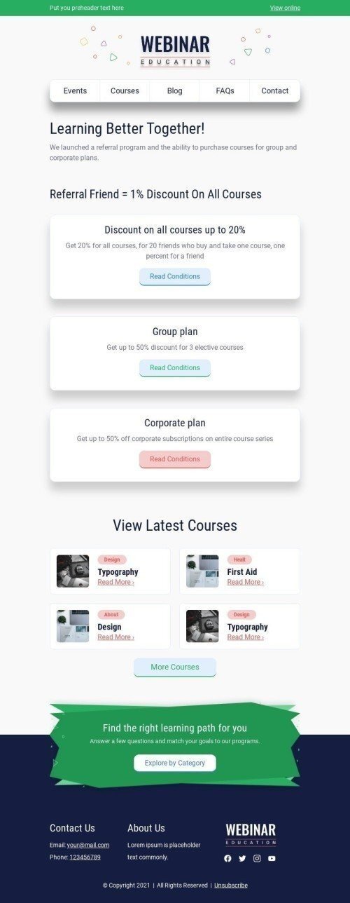 Шаблон листа «Вигідні умови» тематики Реферальнi листи для індустрії «Школа та Освіта» мобільний вигляд