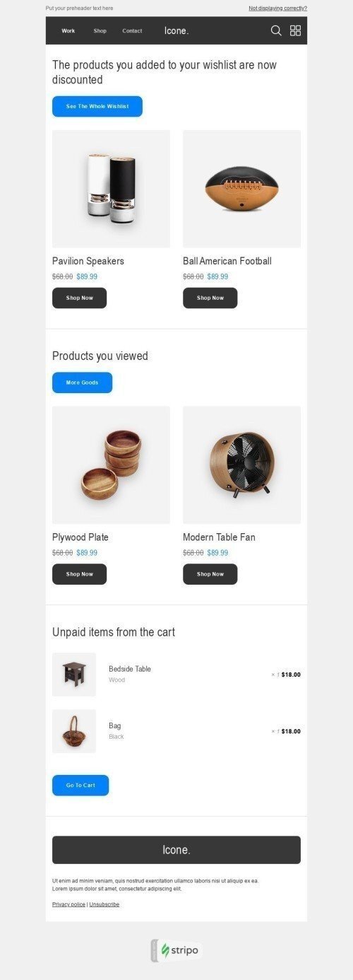Modelo de E-mail de «Desejos de longa data» de Carrinho abandonado para a indústria de Móveis, Decoração e DIY Visualização de desktop