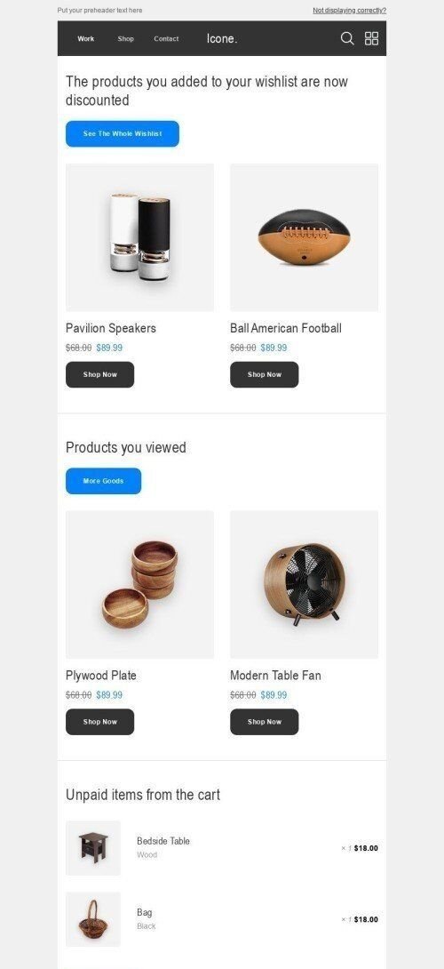 Modèle de courrier électronique Caddie Abandonné «Désirs de longue date» pour le secteur Mobiliers, Intérieur & DIY Affichage mobile