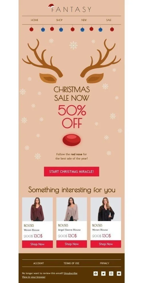 Christmas Email Template "Start Christmas miracle" for Fashion industry