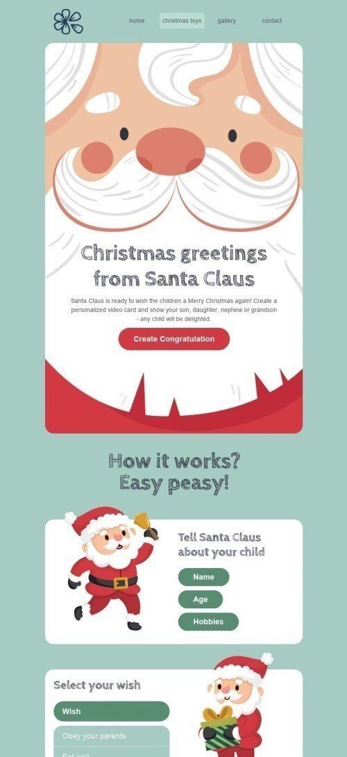 Plantilla de correo electrónico «Crear felicitaciones» de Navidad para la industria de Productos para niños Vista de móvil