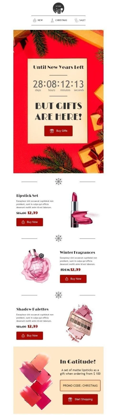 Christmas Email Template "Gifts are here" for Beauty & Personal Care industry