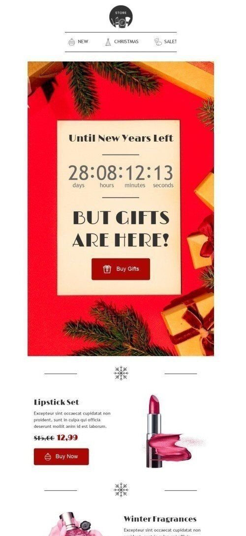 Plantilla de correo electrónico «Los regalos están aquí» de Navidad para la industria de Belleza y cuidado personal Vista de móvil