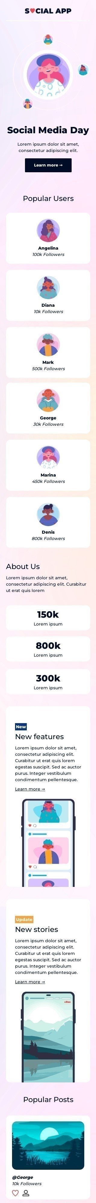 Tag der sozialen Medien E-Mail-Vorlage «Neue Möglichkeiten» für Publikationen und Blogs-Branche Ansicht auf Mobilgeräten