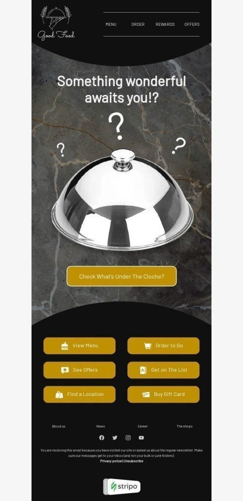 Шаблон листа «Щось прекрасне» тематики Тизернi для індустрії «Ресторани» мобільний вигляд