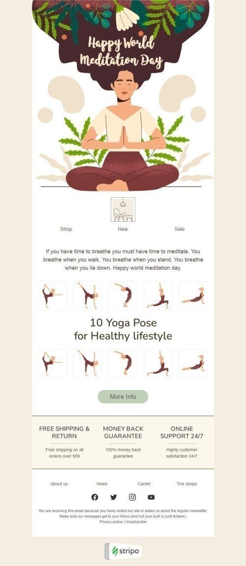 Шаблон листа до свята Всесвітній день медитації «10 поз йоги» для індустрії «Меблі, Будинок, Декор» мобільний вигляд