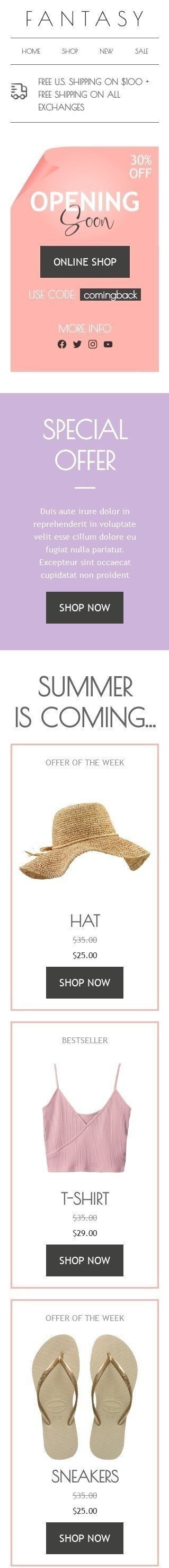 Coming Soon Email Template "Opening soon" for Fashion industry mobile view