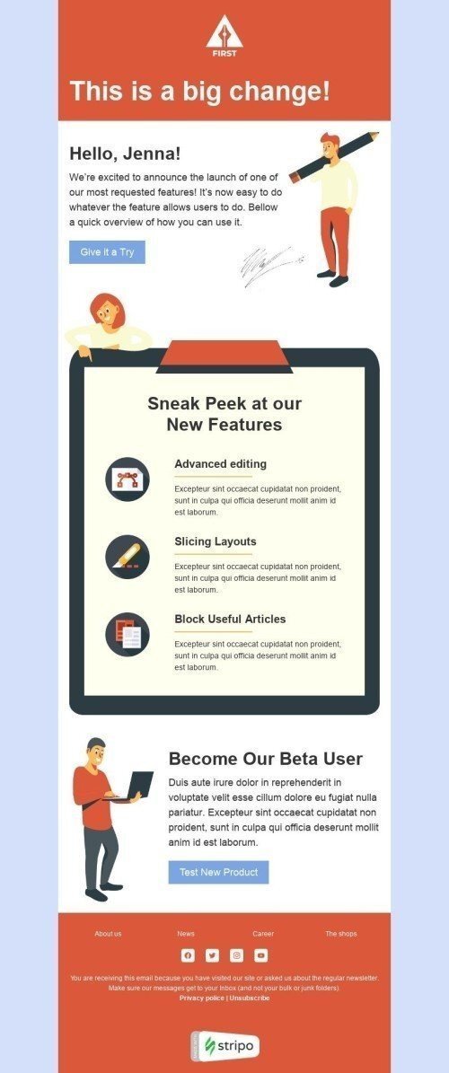 Шаблон листа «Станьте нашим бета-користувачем» тематики Оновлення продукту для індустрії «Дизайн» мобільний вигляд