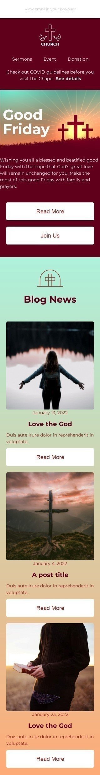 Plantilla de correo electrónico «Ama a Dios» de Promoción para la industria de Iglesia Vista de móvil