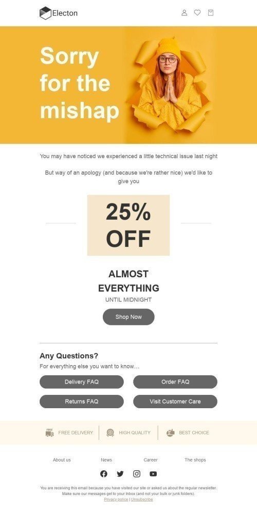 Apology Email Template "Sorry for the mishap" for Gadgets industry mobile view
