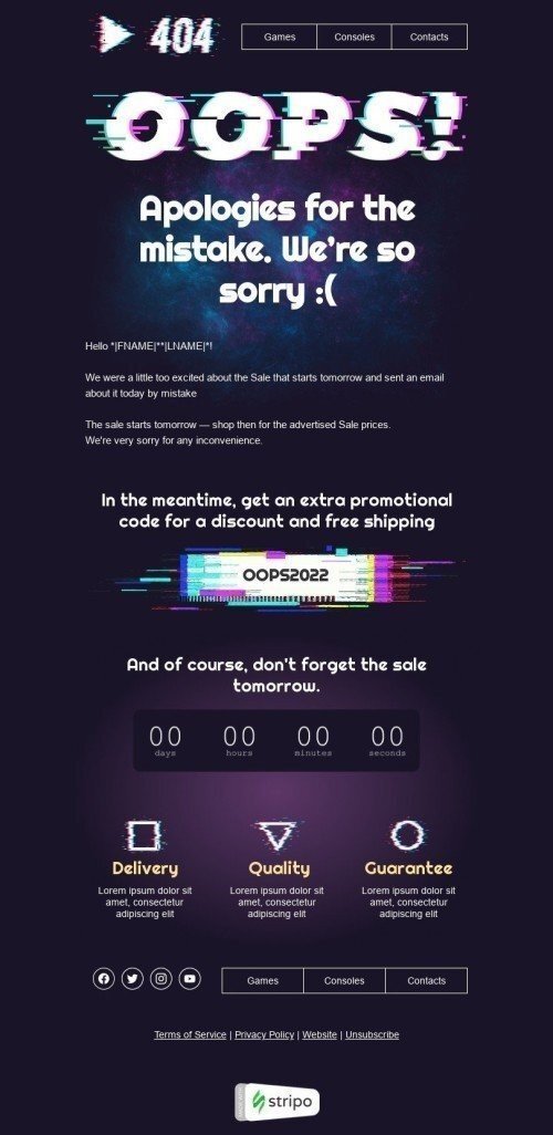 Plantilla de correo electrónico «Disculpas por el error» de Disculpa para la industria de Gadget Vista de escritorio