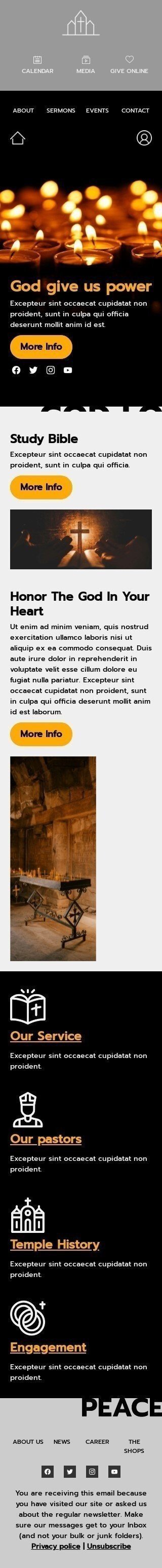 Plantilla de correo electrónico «Dios danos poder» de Promoción para la industria de Iglesia Vista de móvil