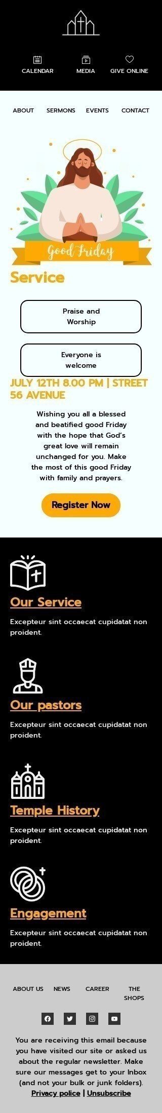 Modelo de E-mail de «Boa sexta-feira» de Promoção para a indústria de Igreja Visualização de dispositivo móvel