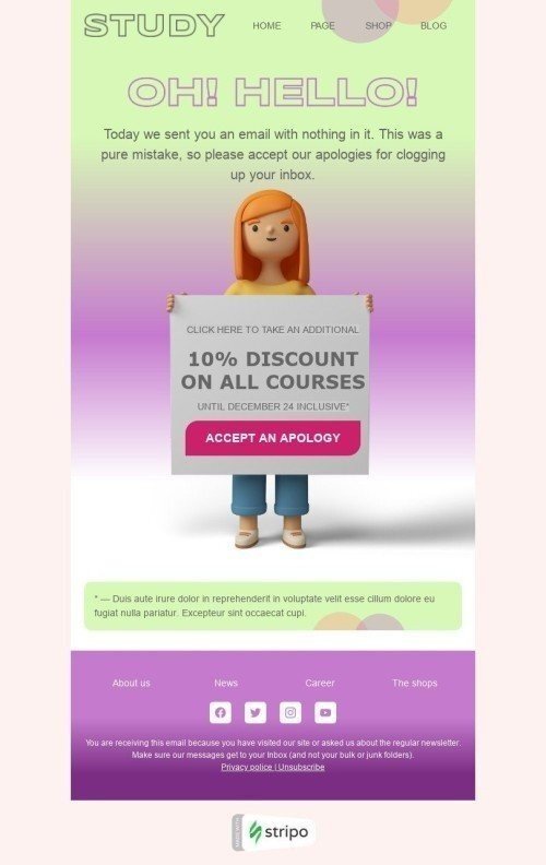 Modello Email Scusa «Accetta le scuse» per il settore industriale di Istruzione Visualizzazione mobile