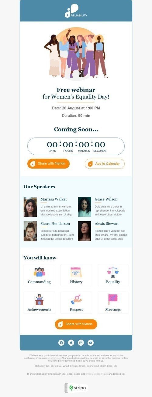Women's Equality Day Email Template "Introductory information" for Webinars industry mobile view