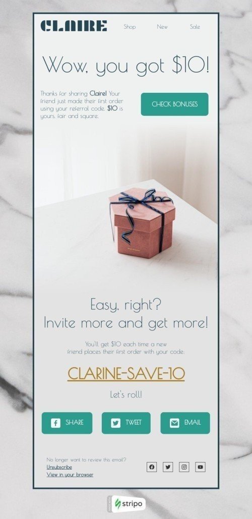 Шаблон листа «Дякуємо, що поділилися» тематики Реферальнi листи для індустрії «Мода» мобільний вигляд