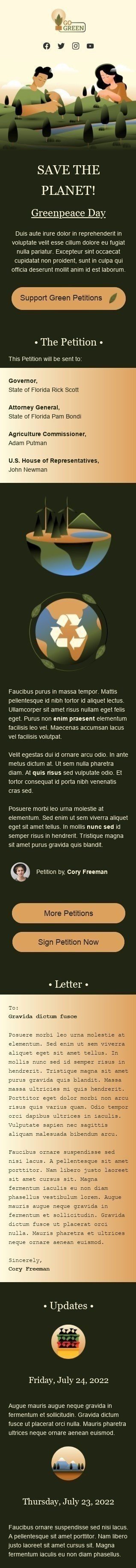 Plantilla de correo electrónico «Apoyar Peticiones Verdes» de Greenpeace Day para la industria de Sin fines de lucro y caridad Vista de móvil