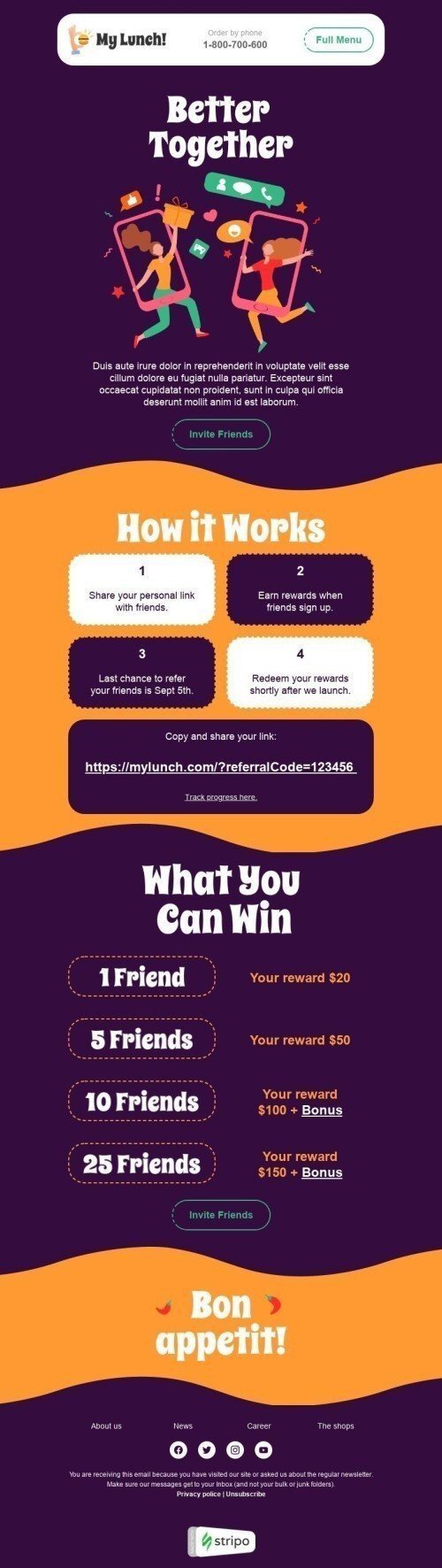 Plantilla de correo electrónico de recomendación "Mejor juntos" para el sector de la Gastronomía Vista de escritorio