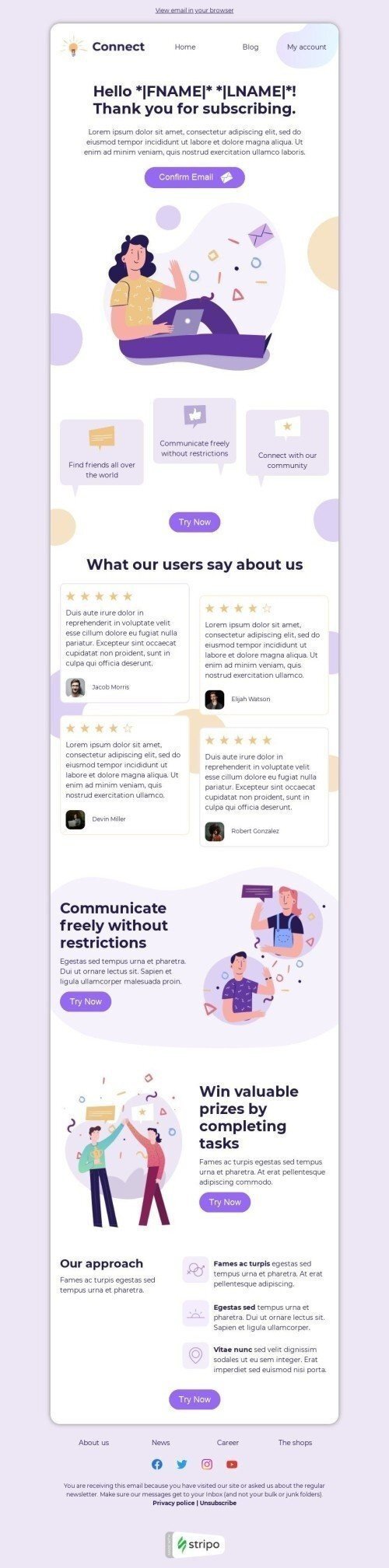 Bedanken E-Mail-Vorlage «Freunde finden» für Hobbys-Branche Ansicht auf Mobilgeräten