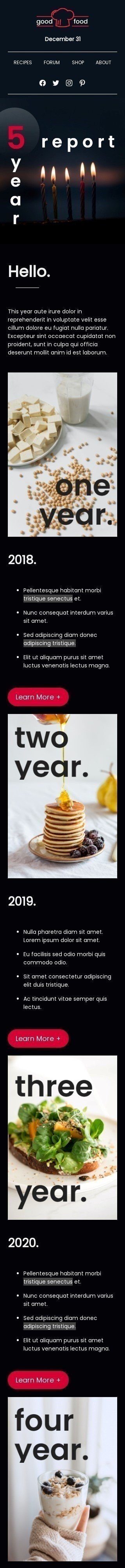 Modello Email Revisione annuale «Rapporto 5 anni» per il settore industriale di Cibo Visualizzazione mobile