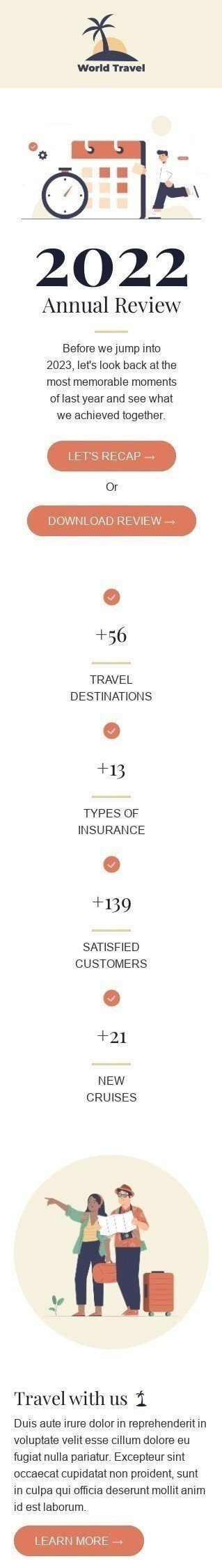 Jahresrückblick E-Mail-Vorlage «Bevor wir ins Jahr 2023 springen» für Tourismus-Branche Ansicht auf Mobilgeräten