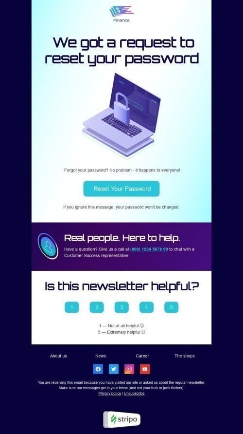 Password Reset Email Template "It happens to everyone" for Finance industry desktop view