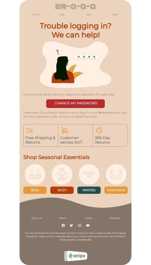 Modello Email Ripristino password «Problemi nel Login» per il settore industriale di Moda Visualizzazione mobile