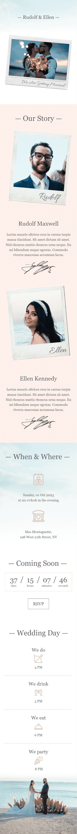 Hochzeit E-Mail-Vorlage «Wir werden heiraten» für Fotografie-Branche Ansicht auf Mobilgeräten