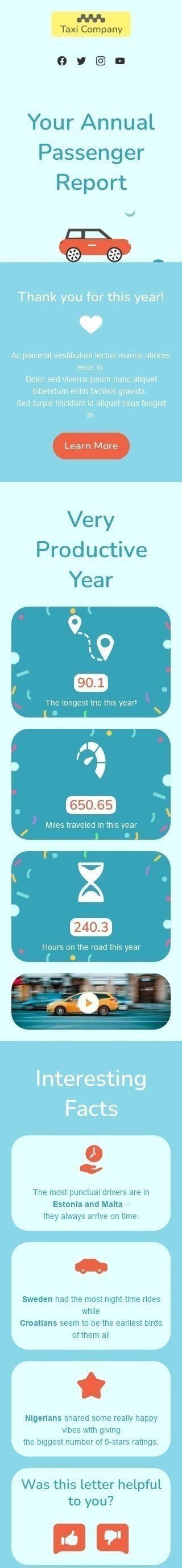 Шаблон письма «Отчет по пассажирам» тематики Годовой отчет для индустрии «Транспорт и Авто» мобильный вид