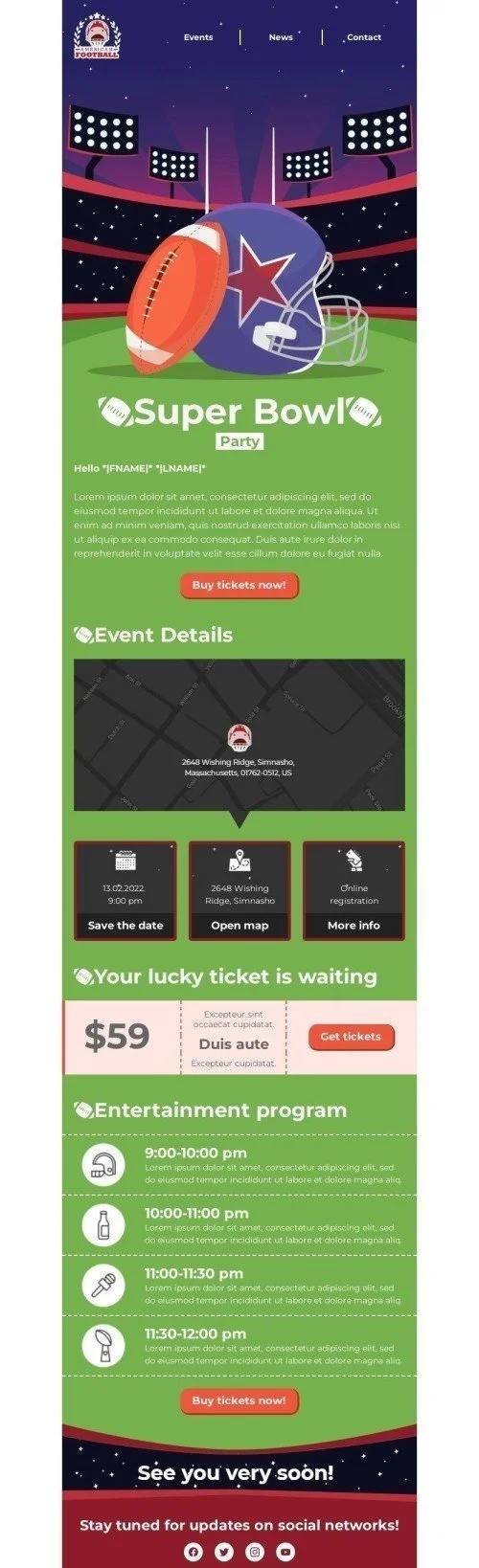 Super Bowl Email Template "Super Bowl Party" for Sports industry