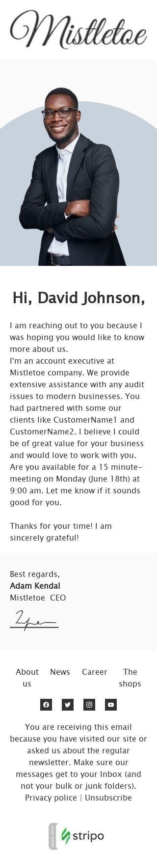 Persönliche Anmerkung E-Mail-Vorlage «Vielen Dank für Ihre Zeit» für Mode-Branche Ansicht auf Mobilgeräten