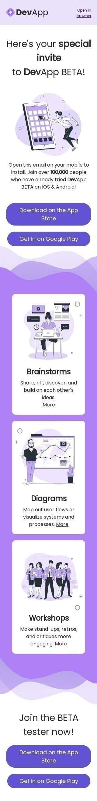 Modèle de courrier électronique Annonce «Invitation spéciale» pour le secteur Logiciels & Technologie Affichage mobile