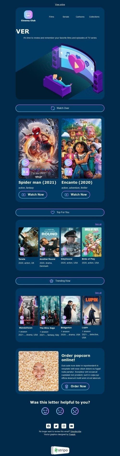 Retention & Reactivation Email Template "Watch Over and Over" for Movies industry mobile view