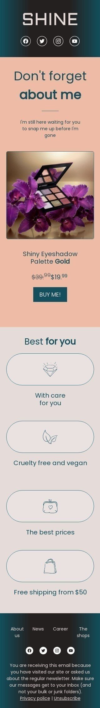 Modèle de courrier électronique Annonce de lancement de produit «Ne m'oublie pas» pour le secteur Beauté & Soins Affichage mobile