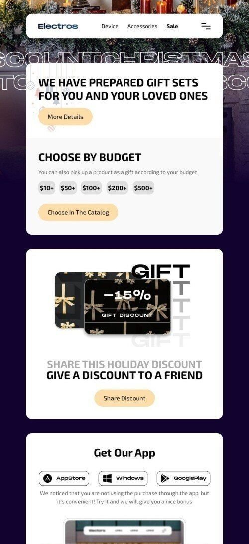 Weihnachten E-Mail-Vorlage «Vorbereitetes Geschenk» für E-Commerce-Branche Ansicht auf Mobilgeräten
