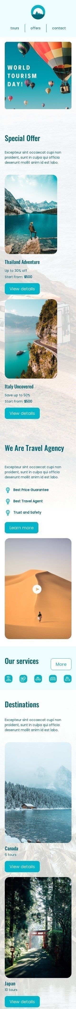 Modèle de courrier électronique Journée mondiale du tourisme «Aventure en Thaïlande» pour le secteur Tourisme Affichage mobile