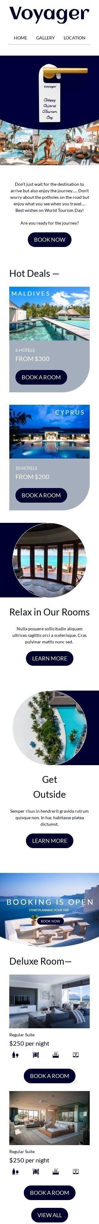 Modello Email Giornata mondiale del turismo «Sei pronto per il viaggio?» per il settore industriale di Hotel Visualizzazione mobile