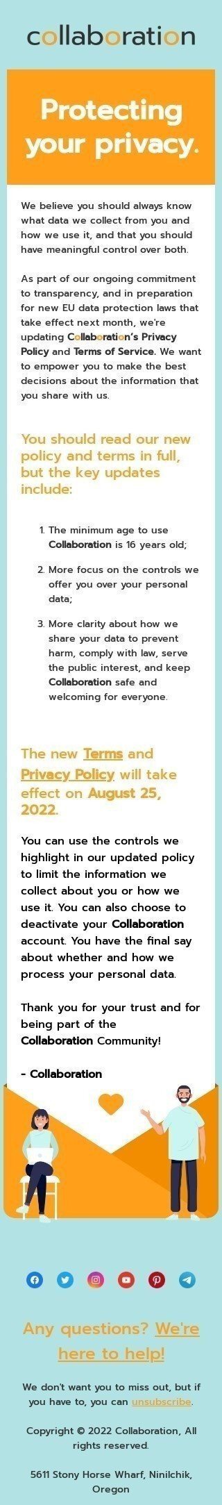 Modelo de E-mail de «Protegendo sua privacidade» de Termos de serviço para a indústria de Webinars Visualização de dispositivo móvel