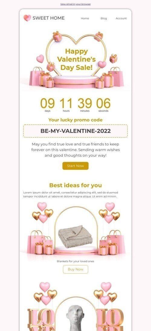 Valentinstag E-Mail-Vorlage «Sei mein Valentinsschatz» für Möbel, Innenausstattung & DIY-Branche Ansicht auf Mobilgeräten