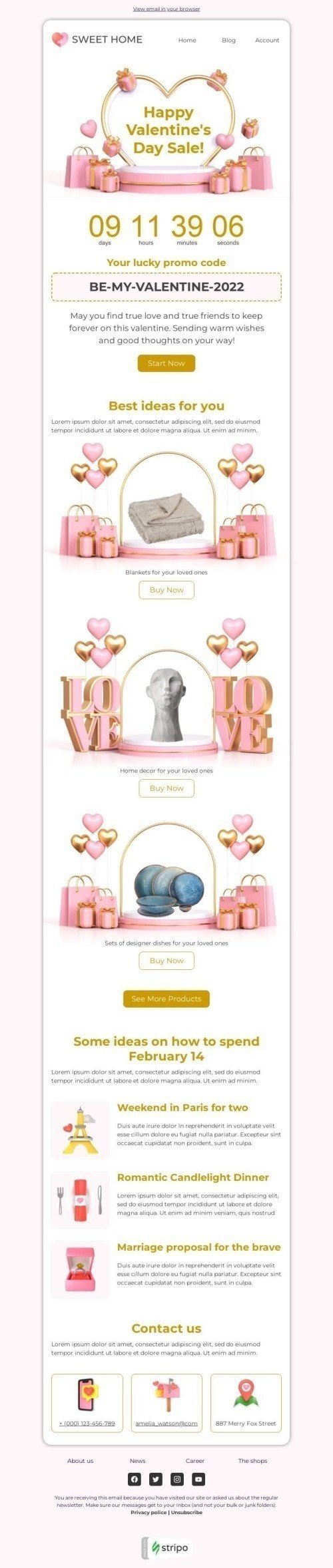 Valentinstag E-Mail-Vorlage «Sei mein Valentinsschatz» für Möbel, Innenausstattung & DIY-Branche Ansicht auf Mobilgeräten