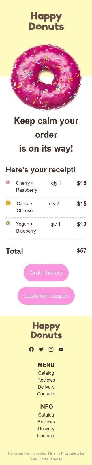 Plantilla de correo electrónico «Mantenga la calma» de Entrega para la industria de Gastronomía Vista de móvil