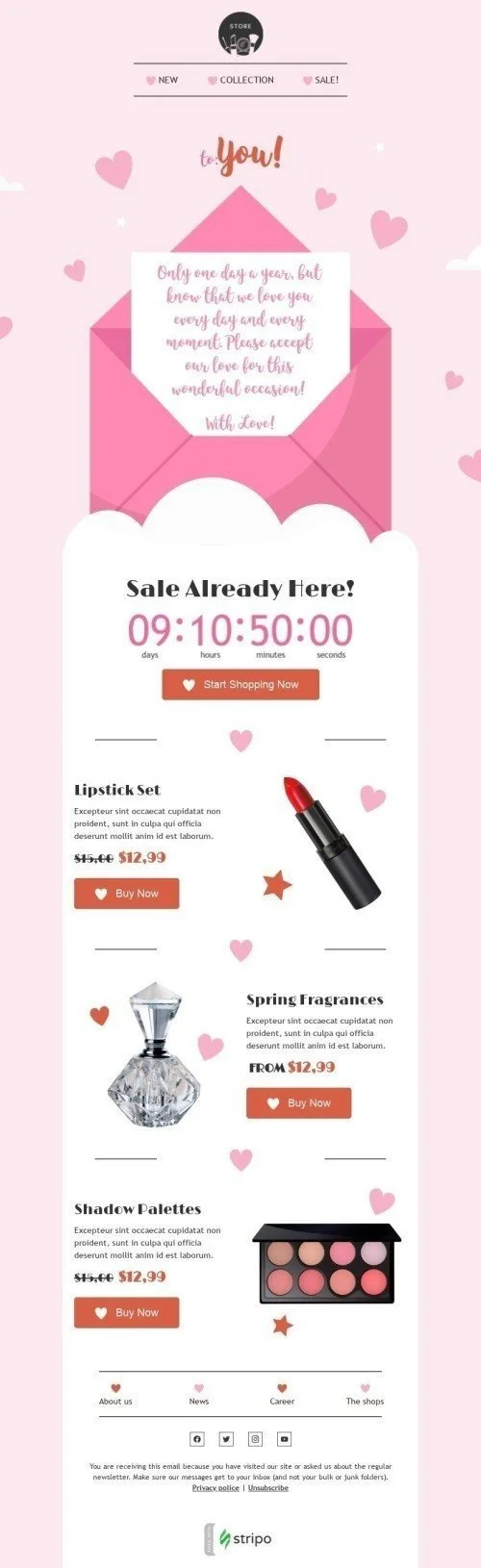 Valentine’s Day Email Template "Valentine to you" for Beauty & Personal Care industry