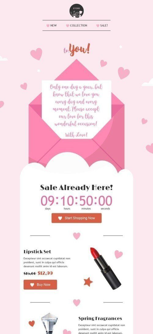 Valentinstag E-Mail-Vorlage «Valentin für dich» für Beauty & Pflege-Branche Ansicht auf Mobilgeräten