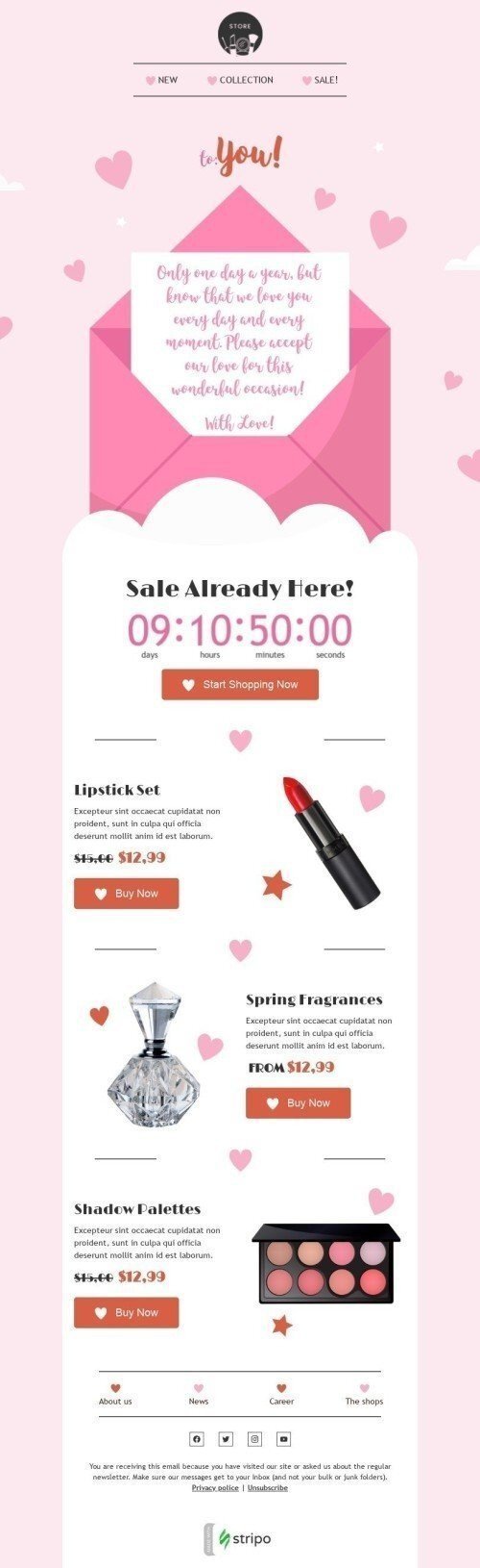 Valentinstag E-Mail-Vorlage «Valentin für dich» für Beauty & Pflege-Branche Ansicht auf Mobilgeräten