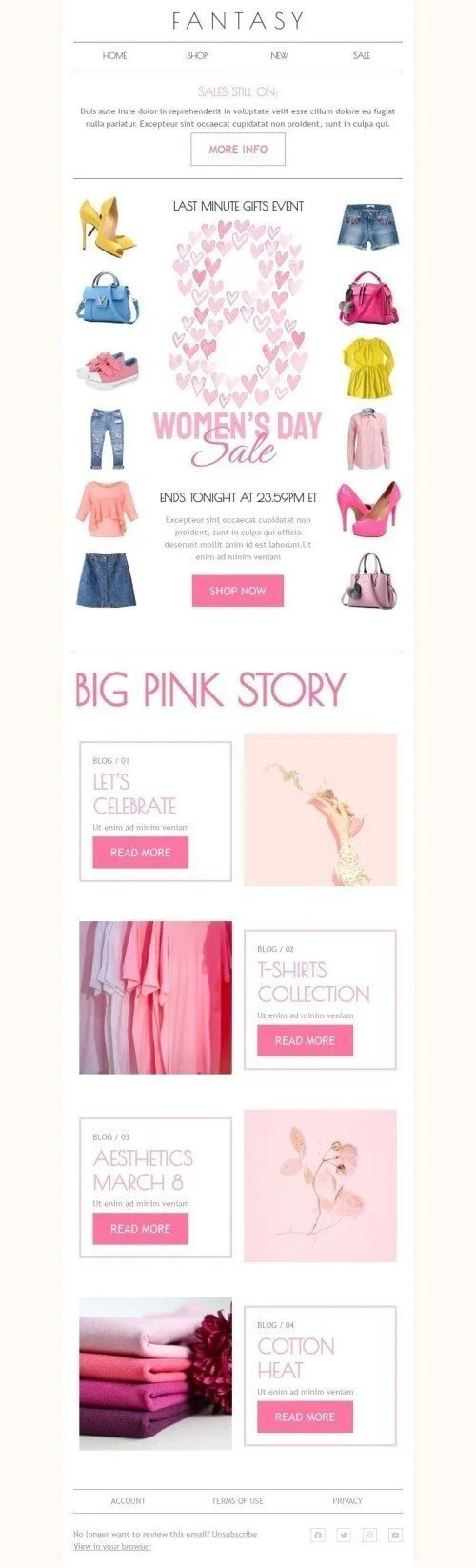 Women's Day Email Template "Big pink story" for Fashion industry